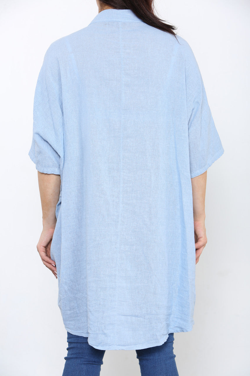 Ladies Linen Shirt Top Sky Blue