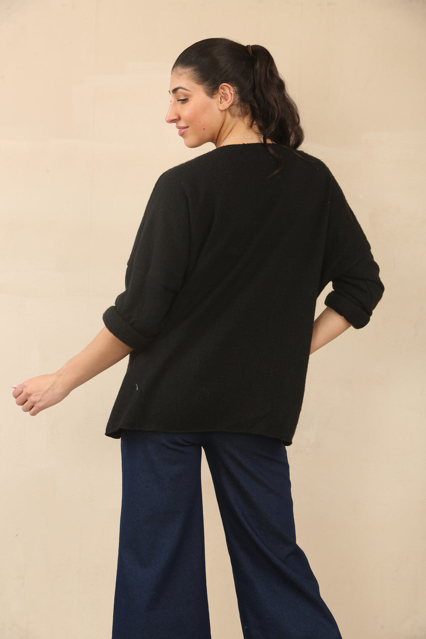 PAARDEBLOEM BLOEMEN GRAPHIC JUMPER TOP - ZWART