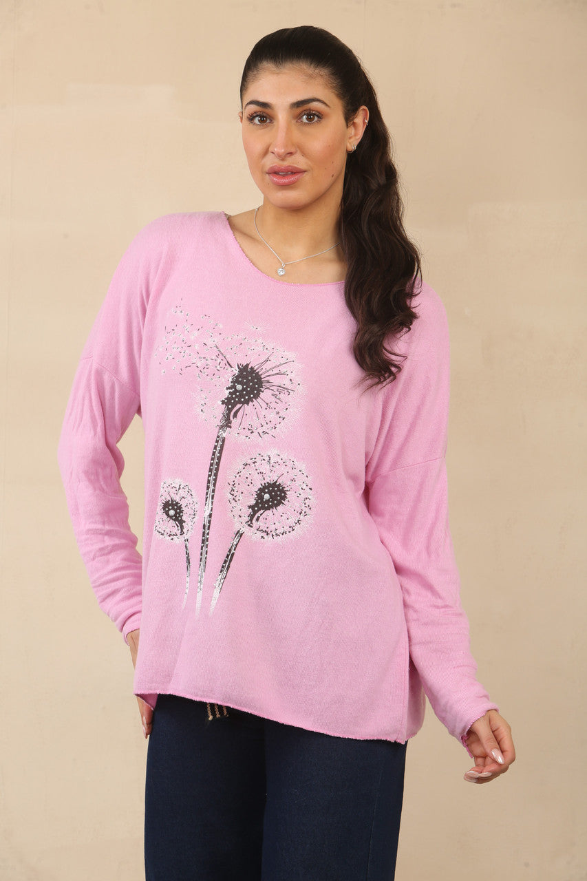 PAARDEBLOEM BLOEMEN GRAPHISCHE TRUI TOP - CANDY ROZE
