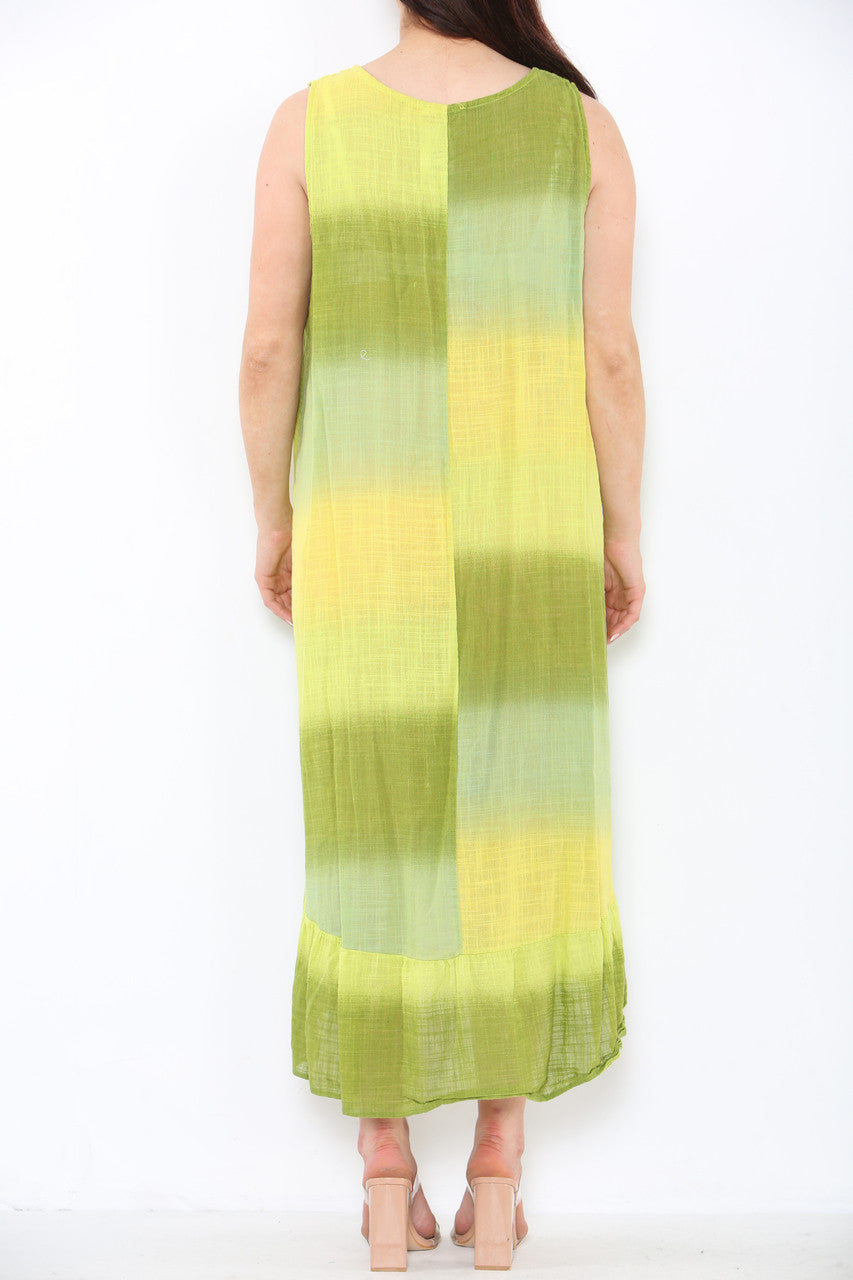 Ladies Tie Dye Ombre Sleeveless Dress Lime