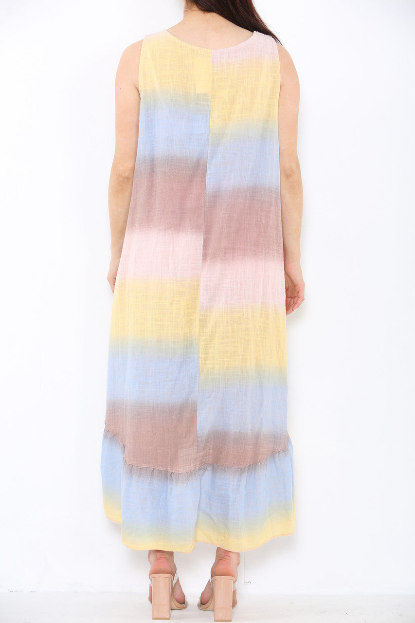 Ladies Tie Dye Ombre Sleeveless Dress Dusty Pink