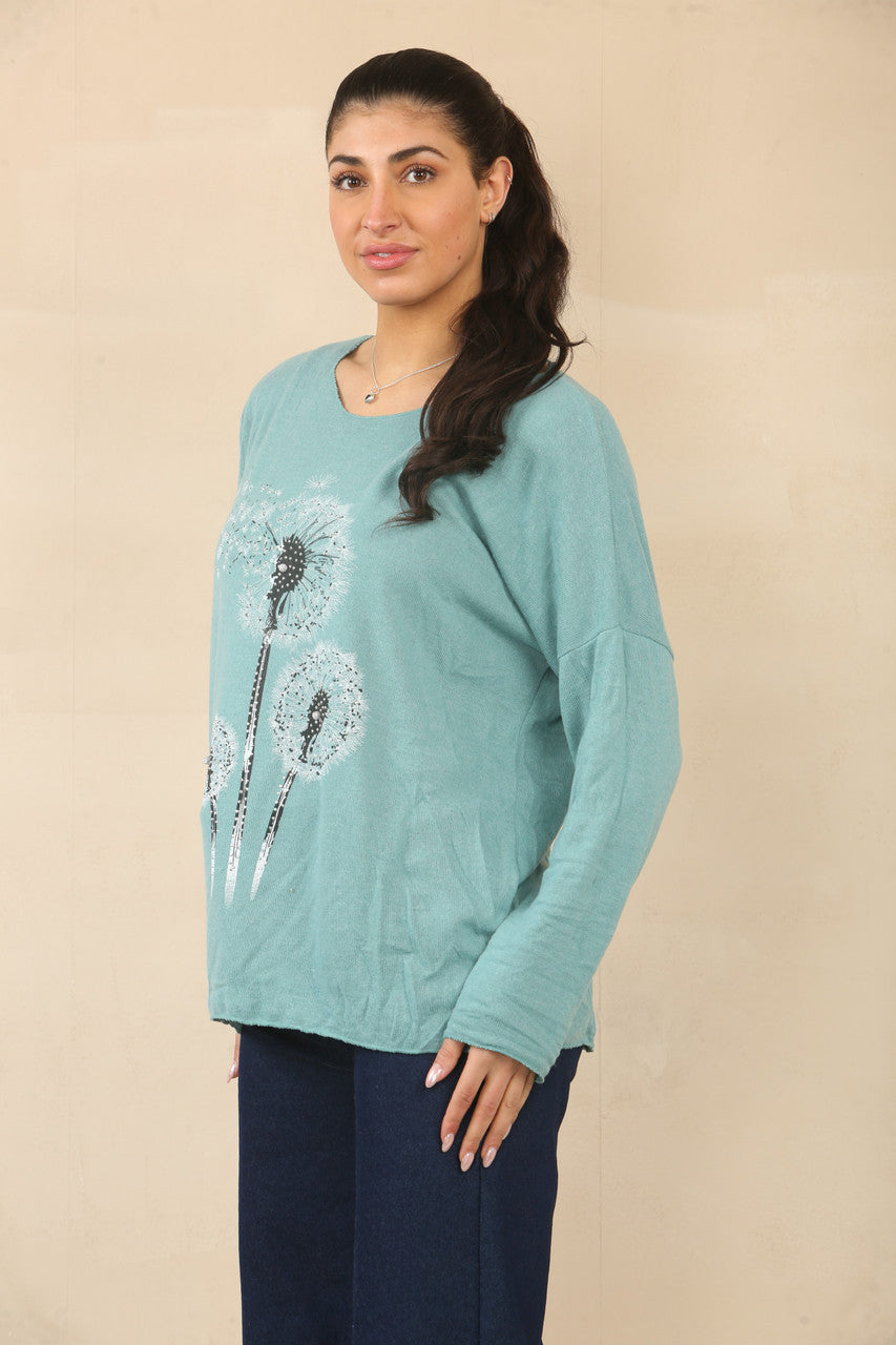 PAARDENBLOEM BLOEMEN PRINT TRUI TOP - SALIEGROEN