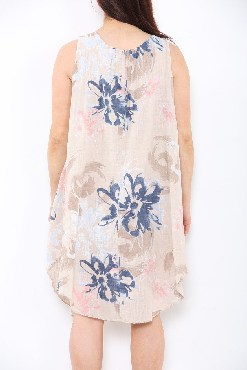 Dames mouwloze jurk met abstract bloemenpatroon Stone