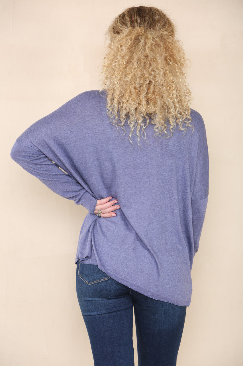 DIAMANTE SEQUIN HEART FINE KNIT JUMPER DENIM