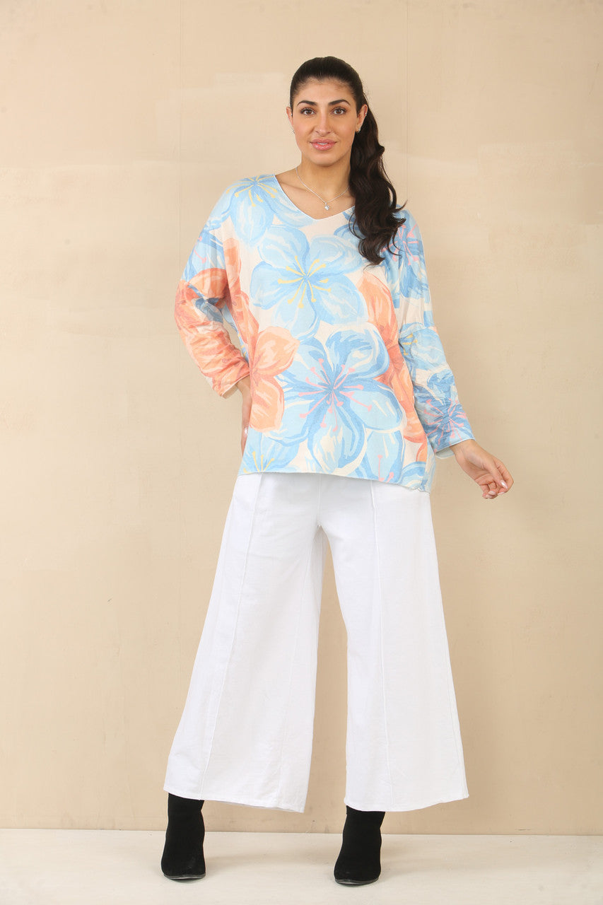 FLORAL LILY PRINT JUMPER TOP - LIGHT BLUE