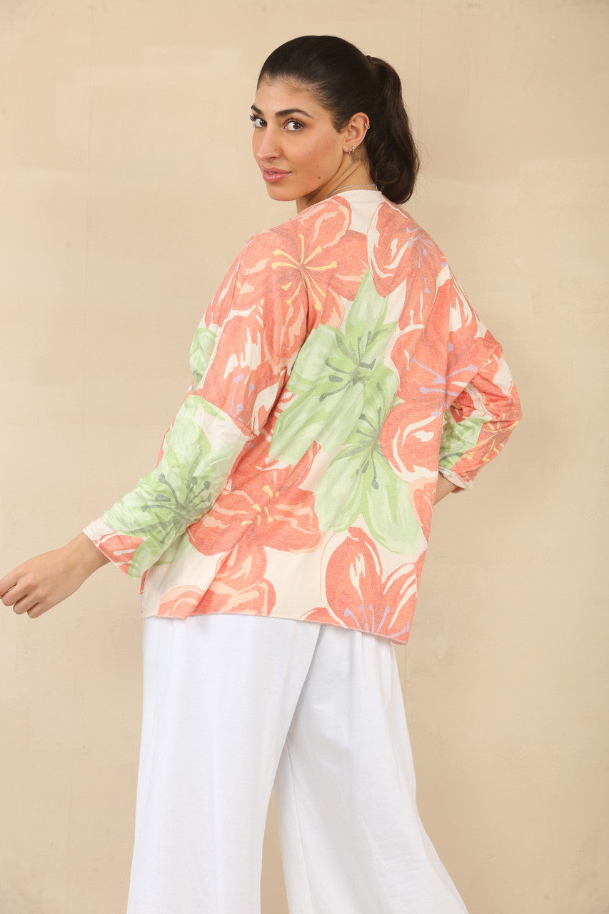 TRUI MET BLOEMENPRINT EN LELIES - ORANJE
