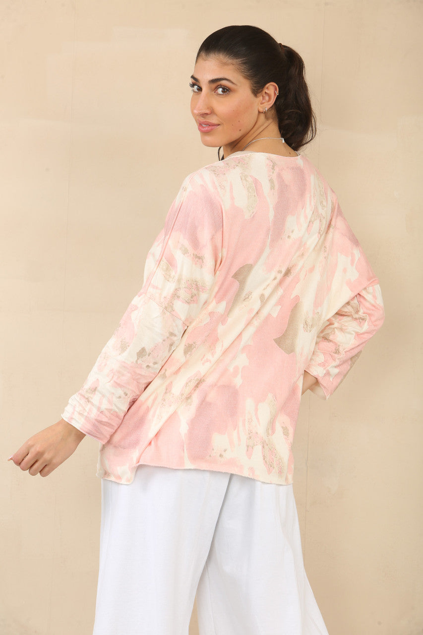 ABSTRACT GOUDEN SPETTER PRINT TRUI TOP - ROZE