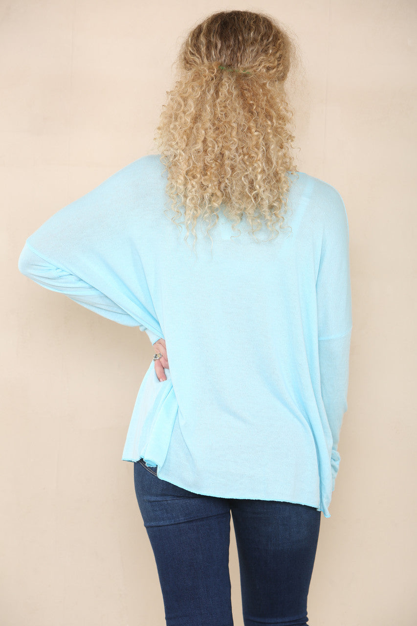 DIAMANTE FEATHER LOVE FINE KNIT JUMPER TURQUOISE