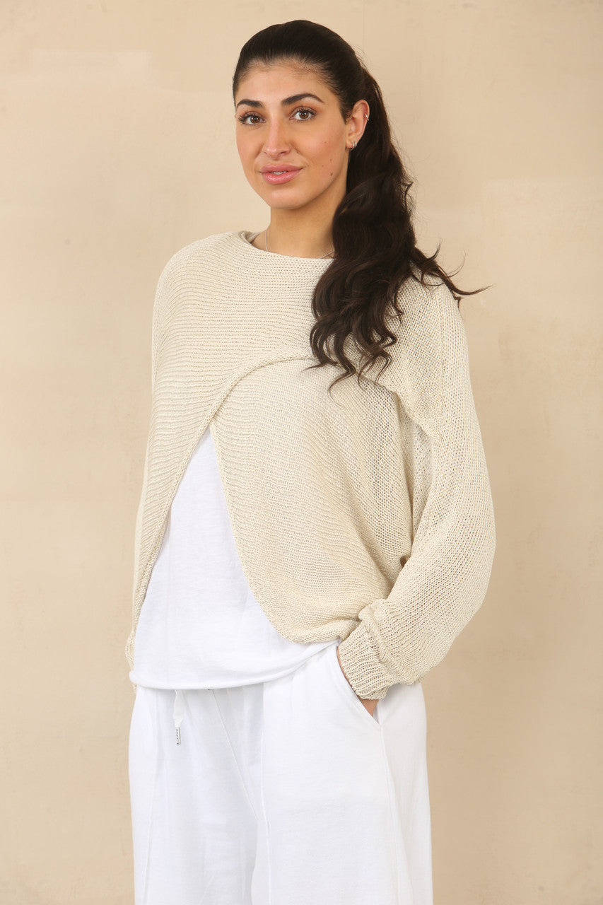 OVERSLAG TRICOT TOP - STEEN