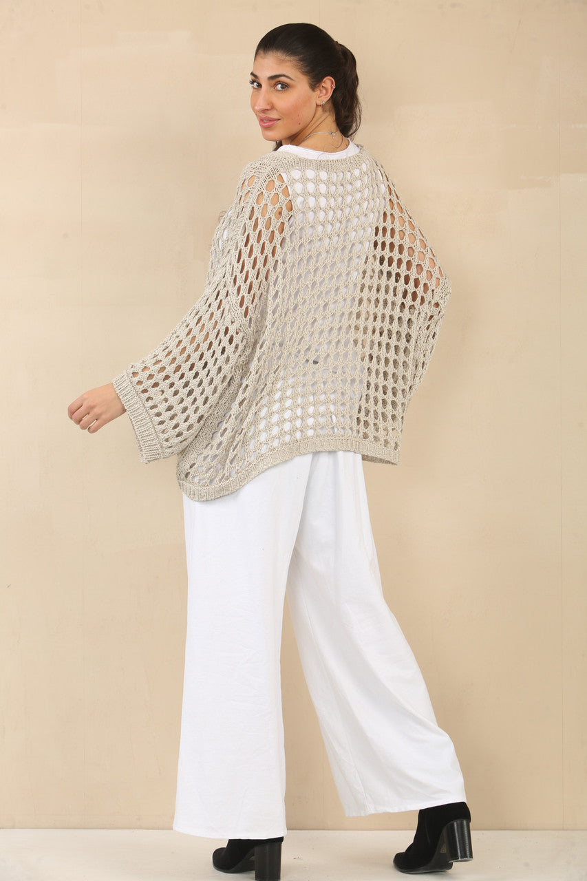 GEHAAKT VEST MET KNOPEN - TAUPE