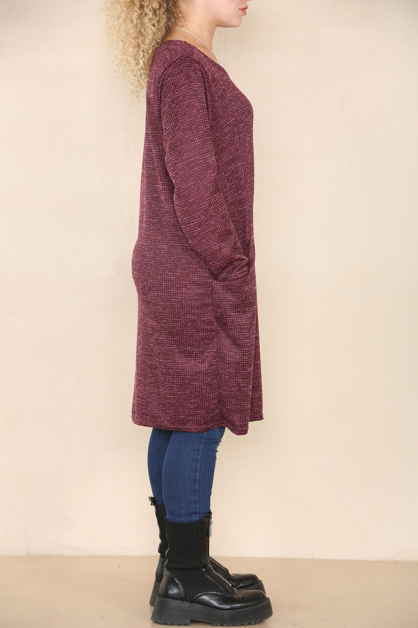 JURK MET DOGTOOTH PRINT BORDEAUXROOD
