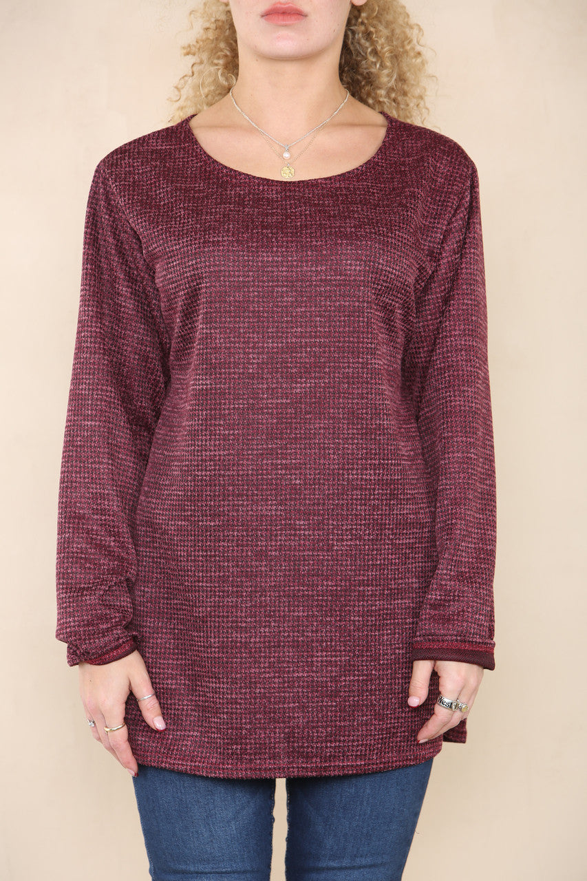 DOGTOOTH PRINT TOP BURGUNDY