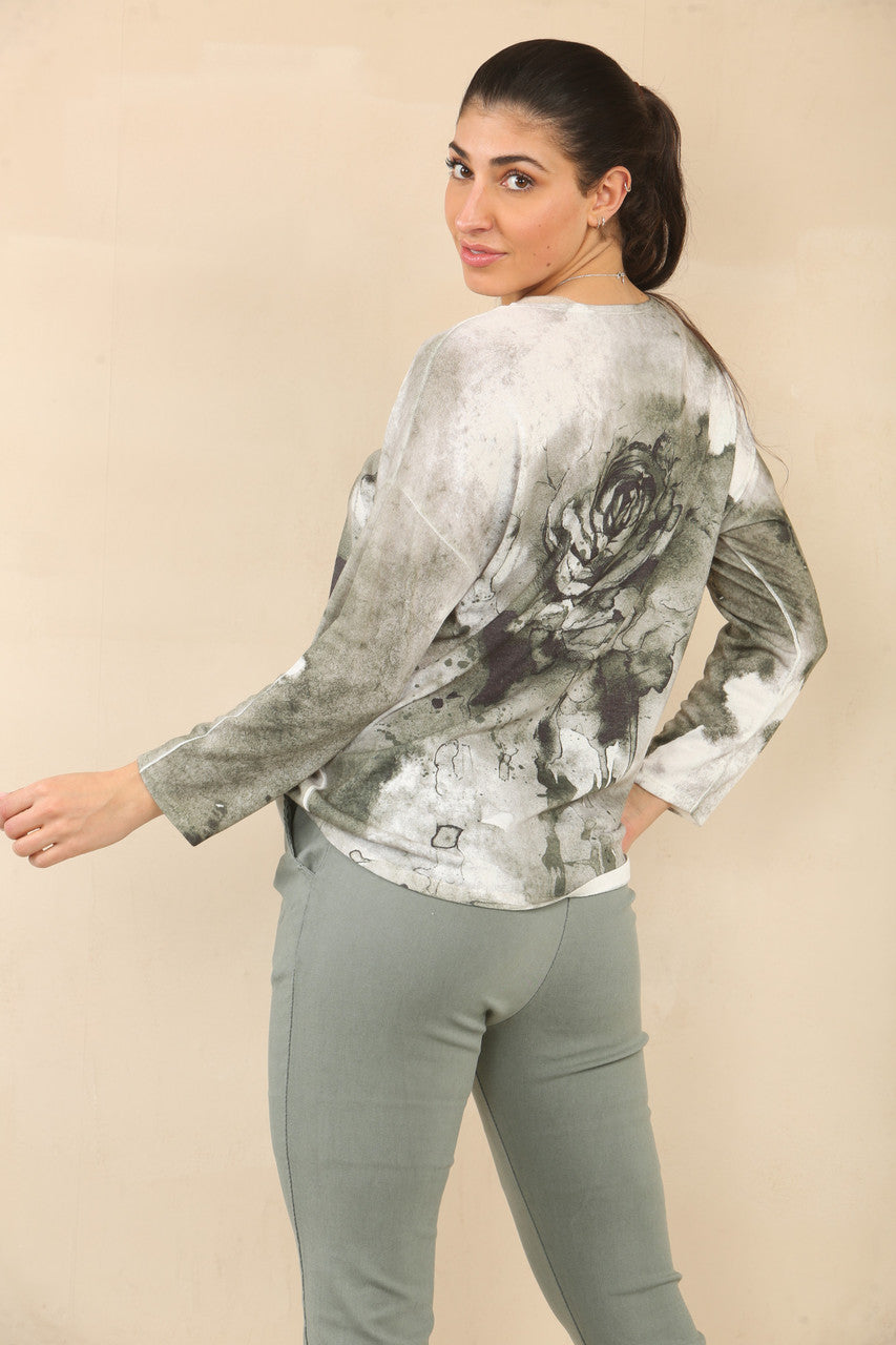 ROSE VLINDERGRAFISCH TOP - KHAKI