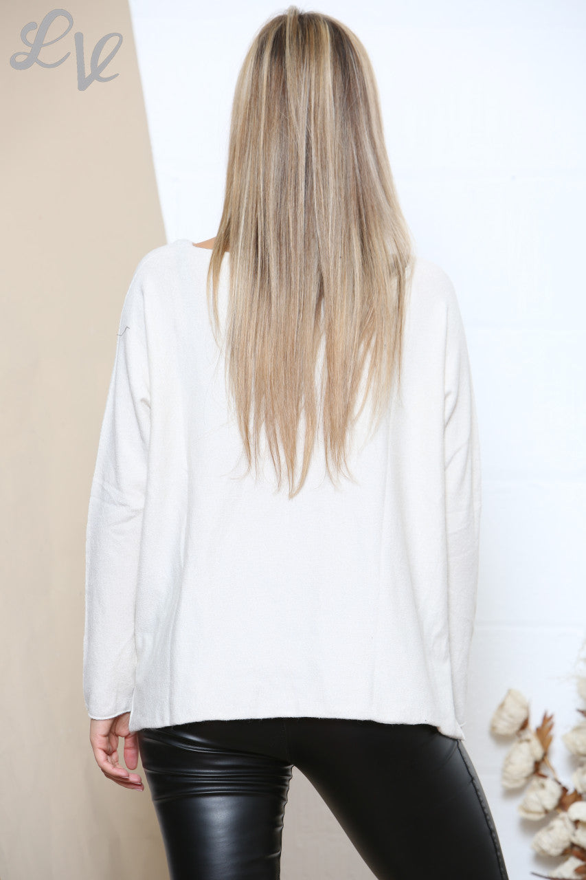 Dames Crème Trui met Luipaardprint en Strass Hart