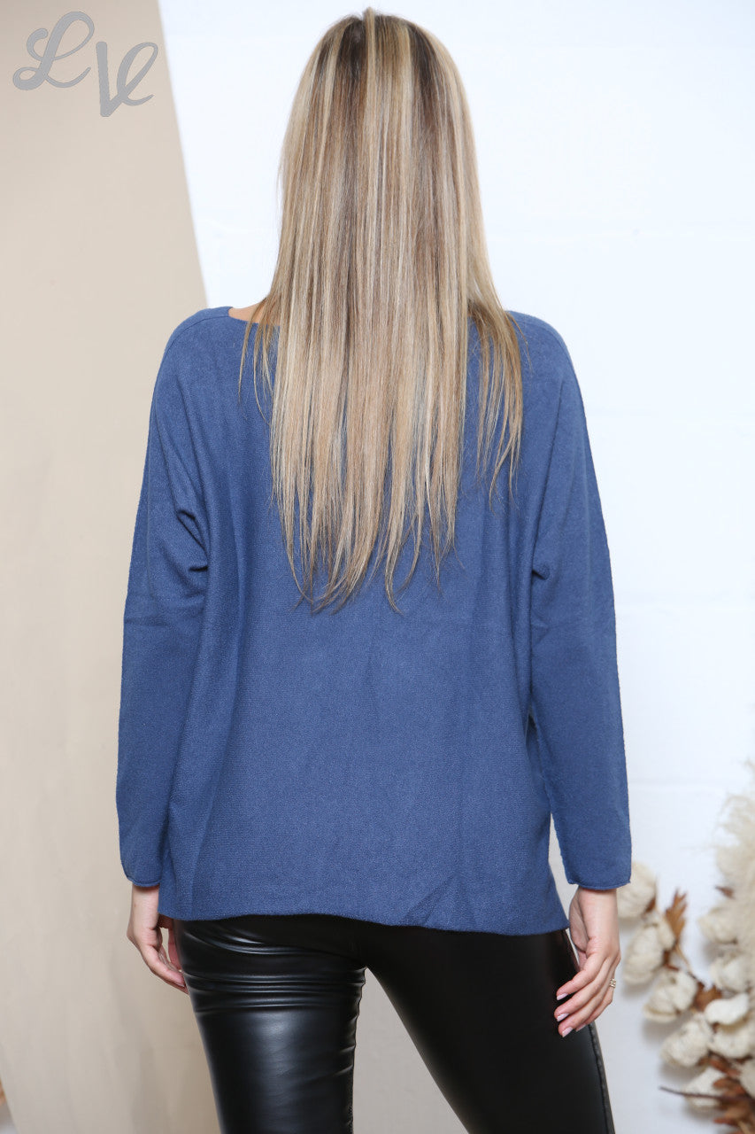Ladies Leopard Diamante Heart Jumper Top Denim