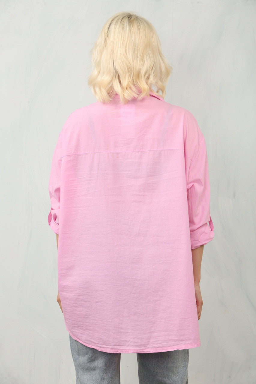 GEBORDUURD ZONNEBLOEM SHIRT TOP - ROZE
