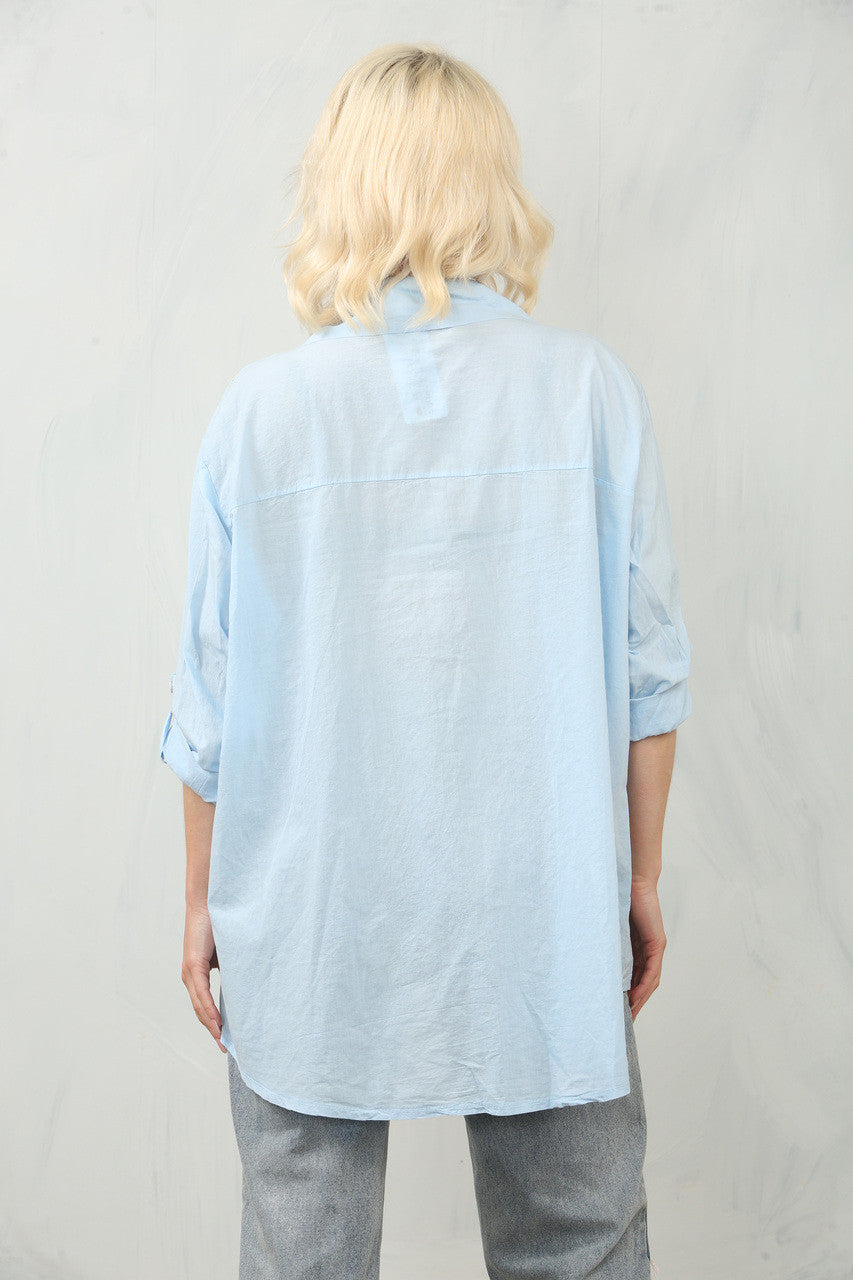 EMBROIDERY SUNFLOWER SHIRT TOP - LIGHT BLUE