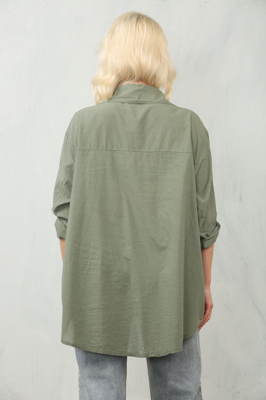 GEBORDUURD ZONNEBLOEM SHIRT TOP - KHAKI