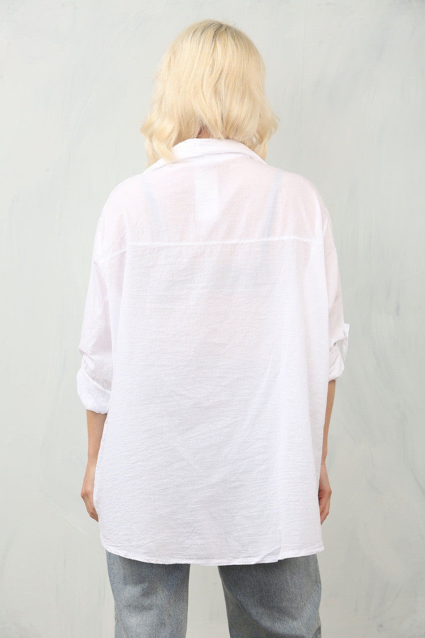 EMBROIDERY SUNFLOWER SHIRT TOP - WHITE