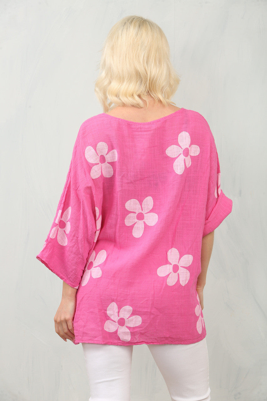 TOP MET MADELIEFJESPRINT - CERISE