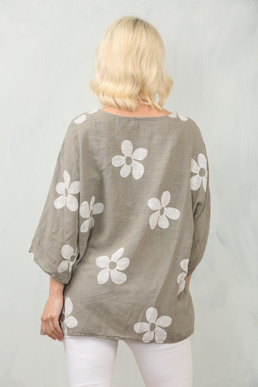 TOP MET MADELIEFJESPRINT - TAUPE