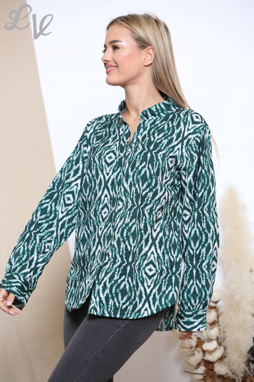 Ladies Diamond Print Shirt Green