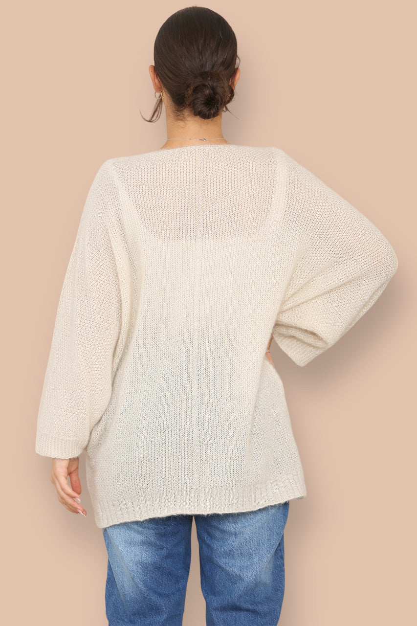 SOFT FLUFFY KNIT V-NECK JUMPER STONE