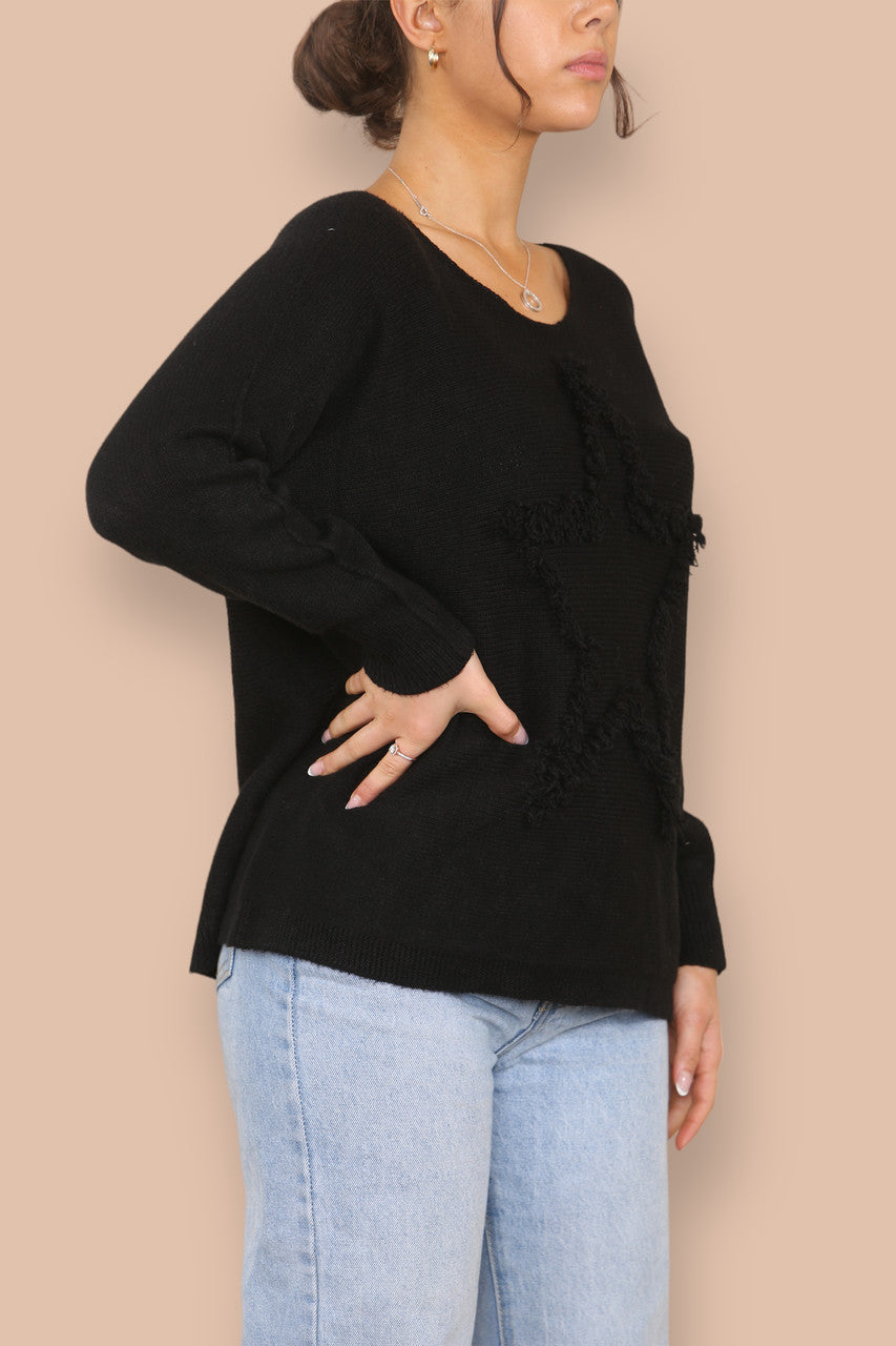 TUFTED STAR KNITTED JUMPER BLACK