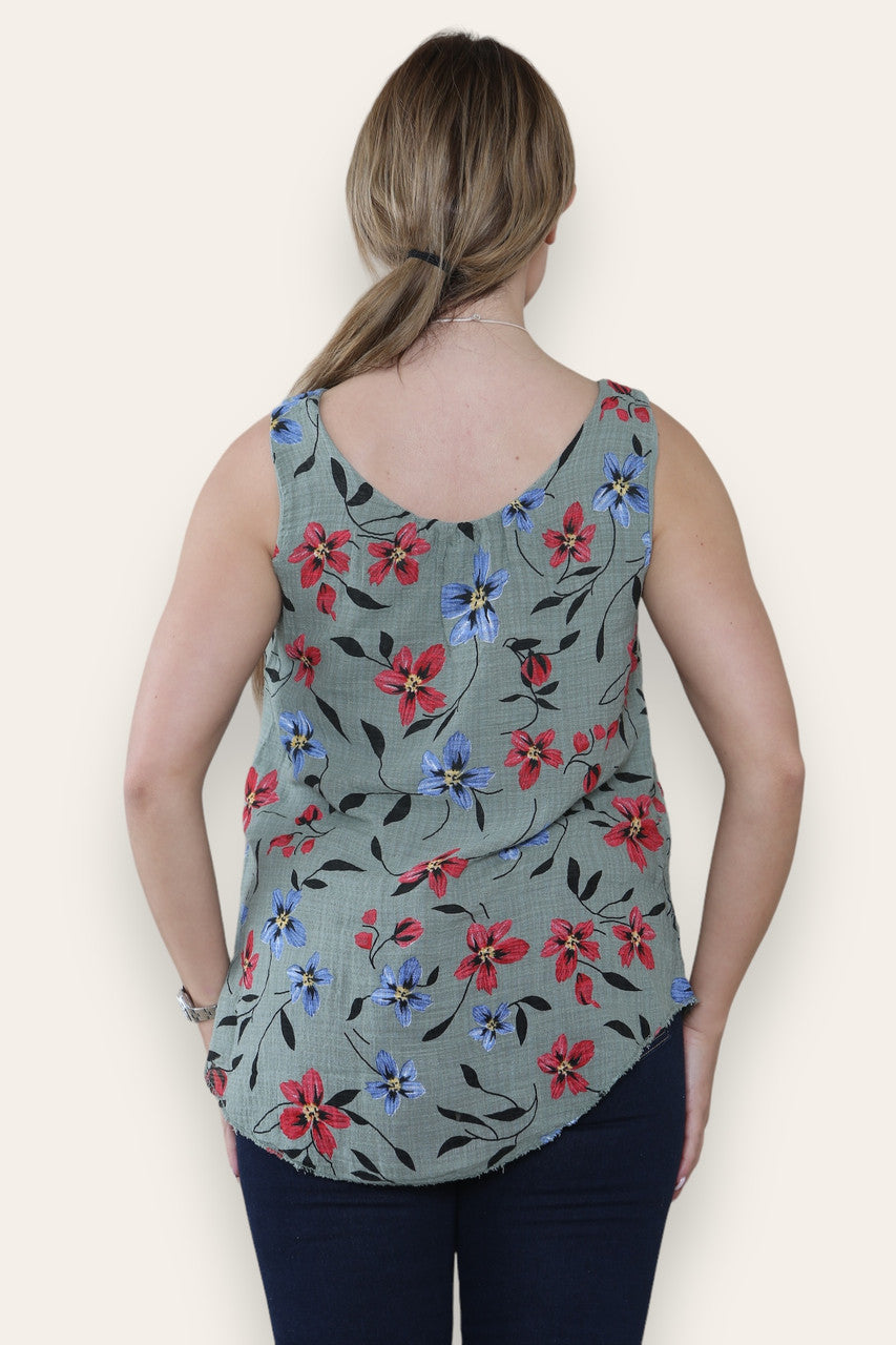 MOUWLOZE TOP MET BLOEMETJESPRINT KHAKI