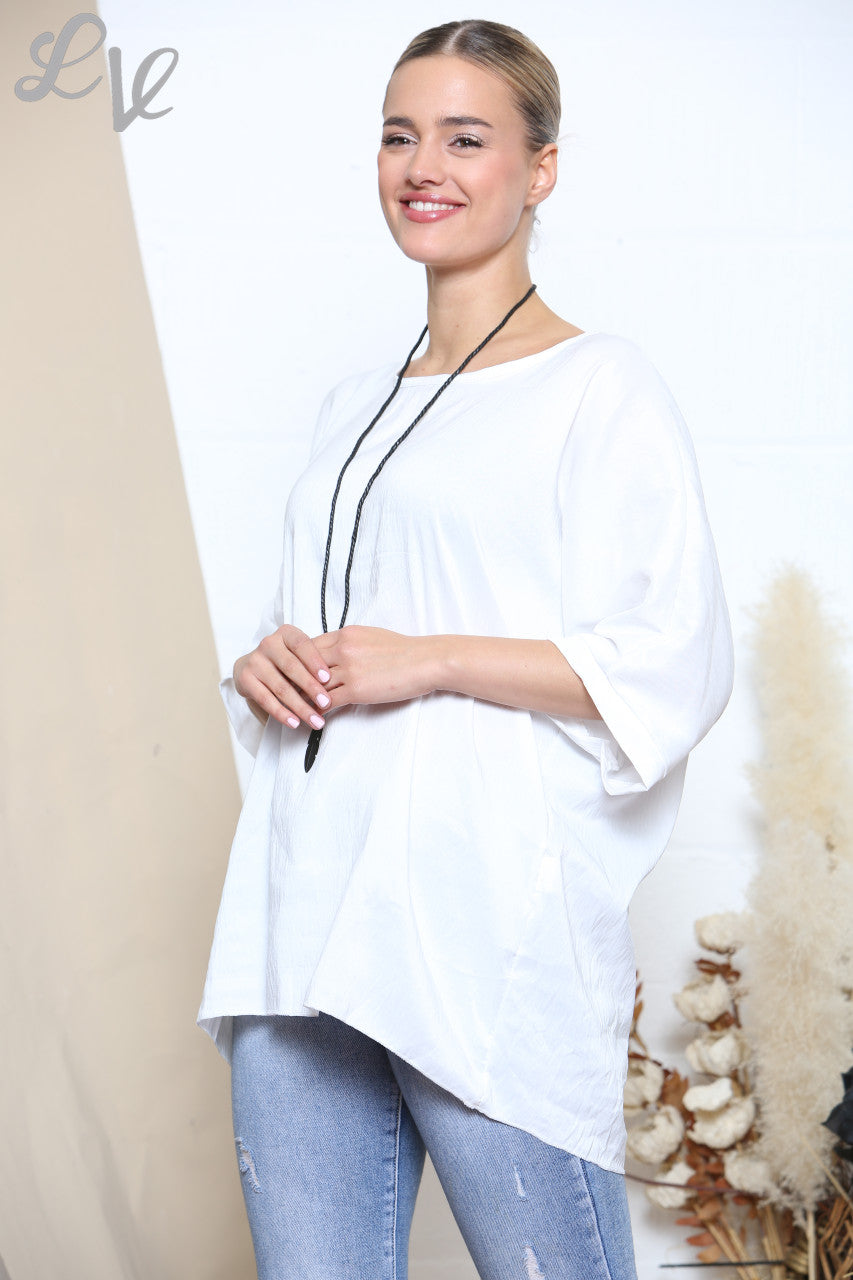 Ladies Batwing Sleeve Plain Blouse White