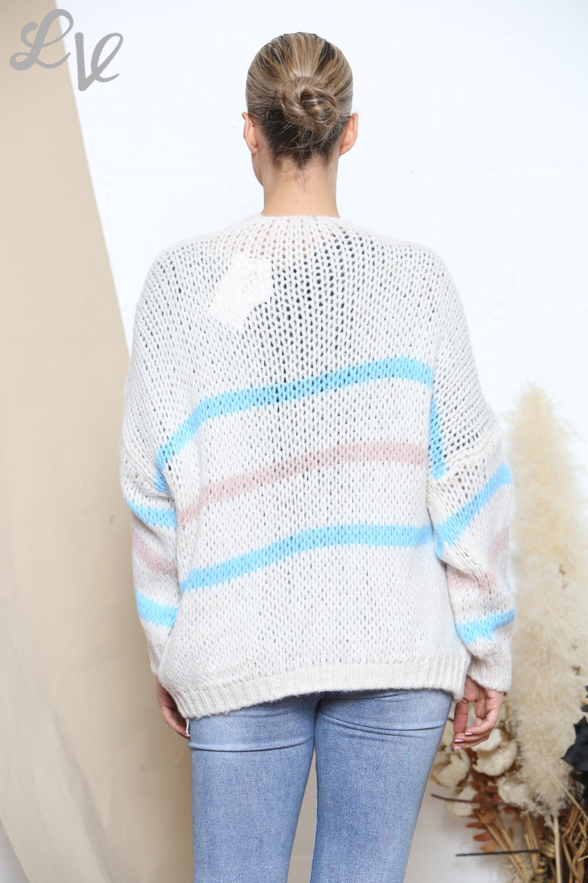Ladies Knitted Slouched Cardigan Stone