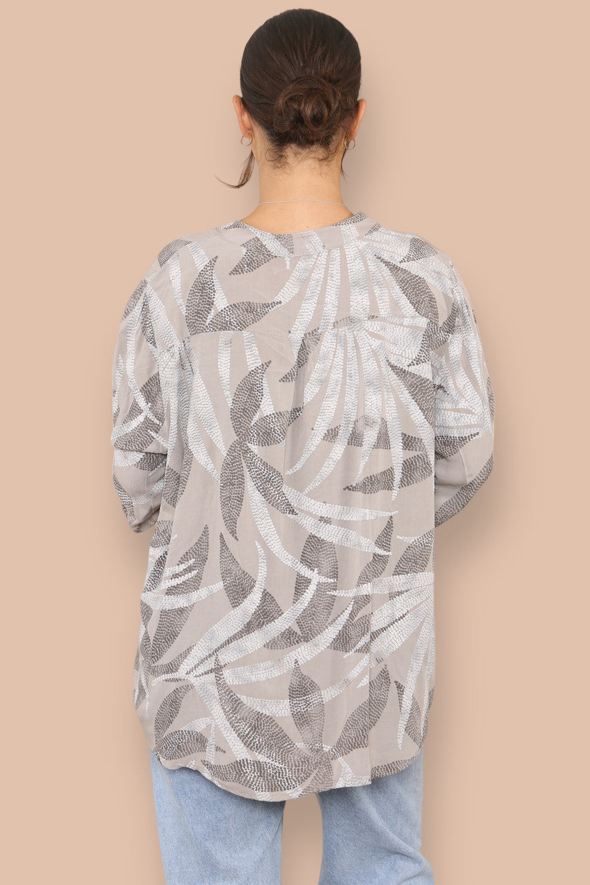 ABSTRACT DOTWORK GRANDAD SHIRT TAUPE