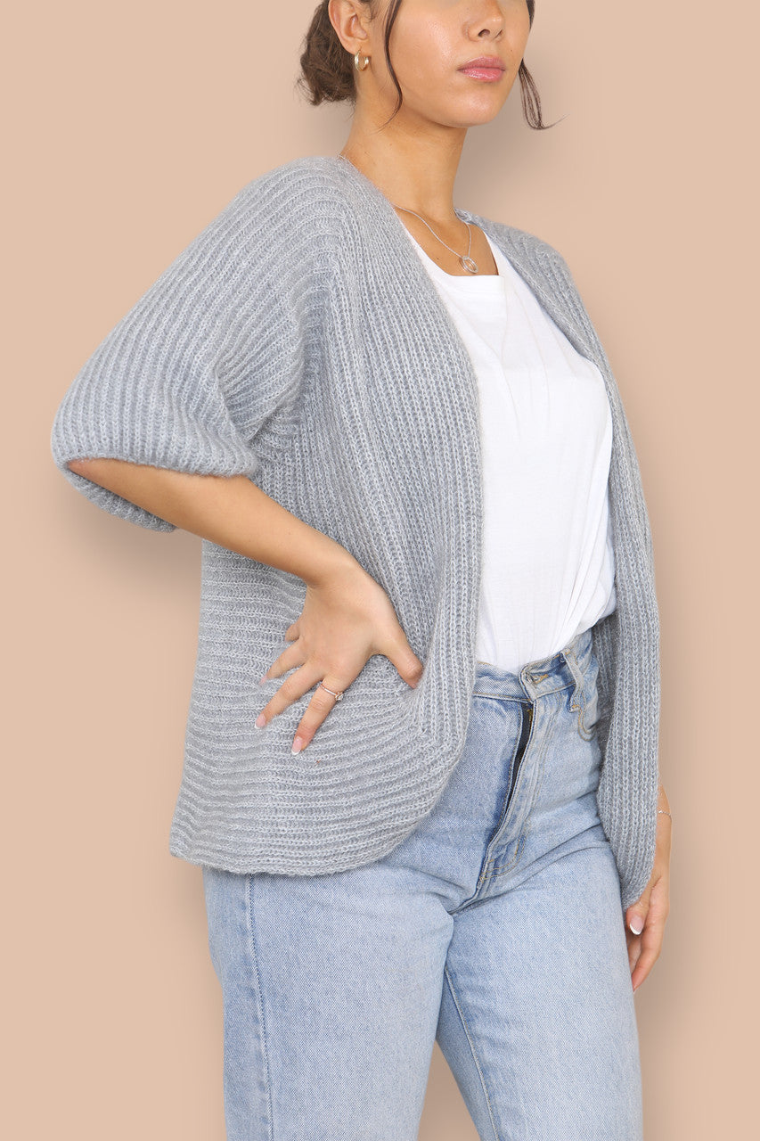 SOFT FLUFFY KNIT CARDIGAN GREY