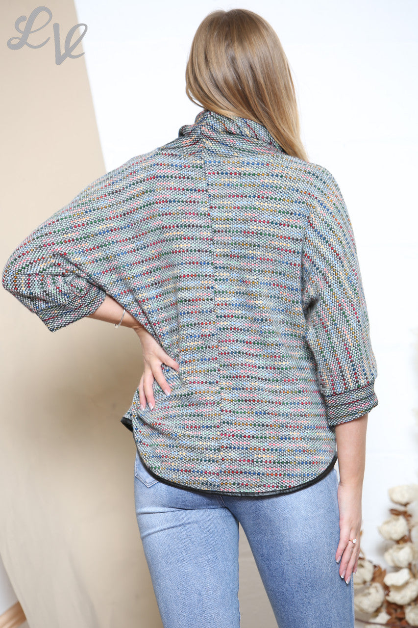 Dames veelkleurige trui met stippen en baksteenprint en col, grijs
