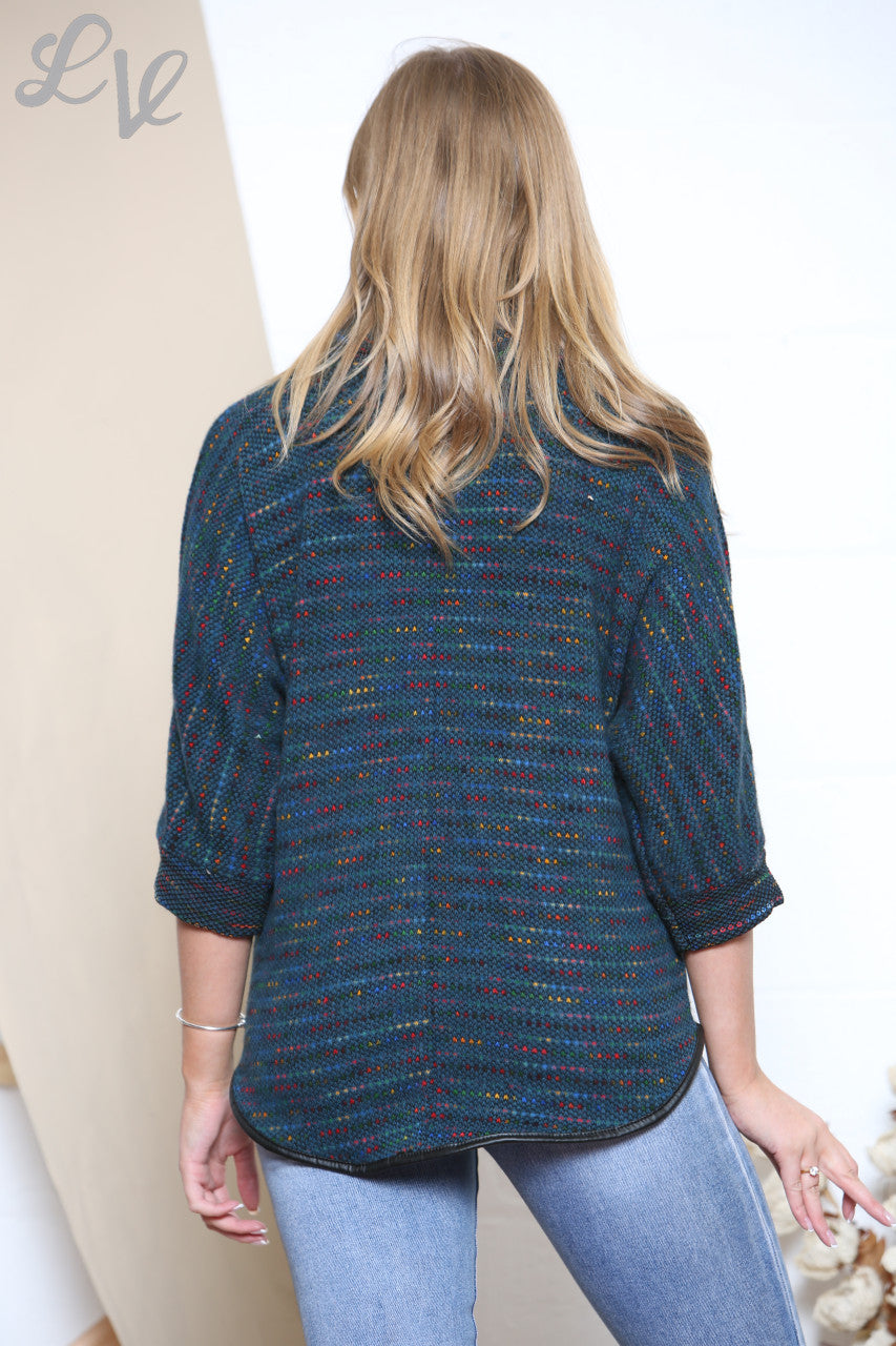 Ladies Multicoloured Dot Brick Print Cowl Neck Jumper Teal