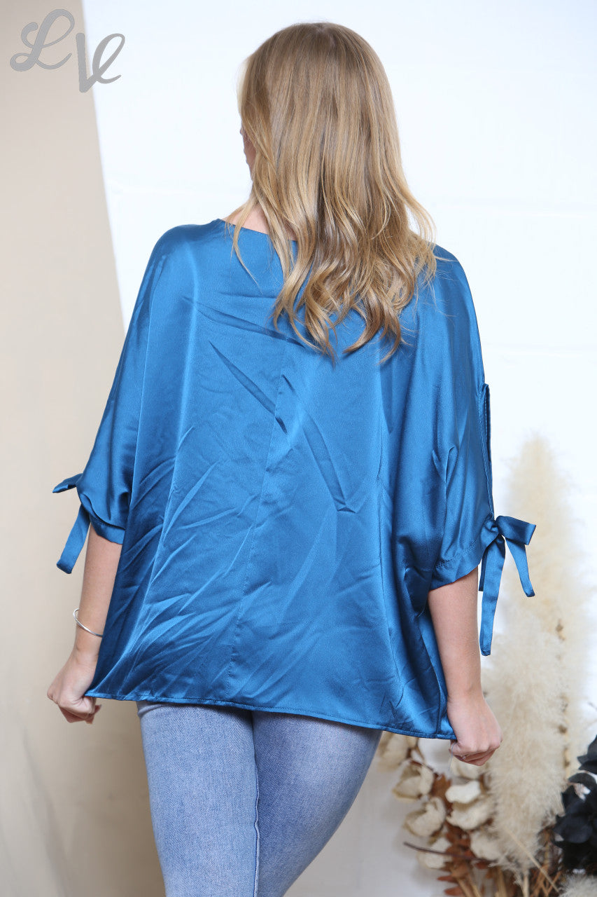 Ladies Tie Shoulder Blouse Teal