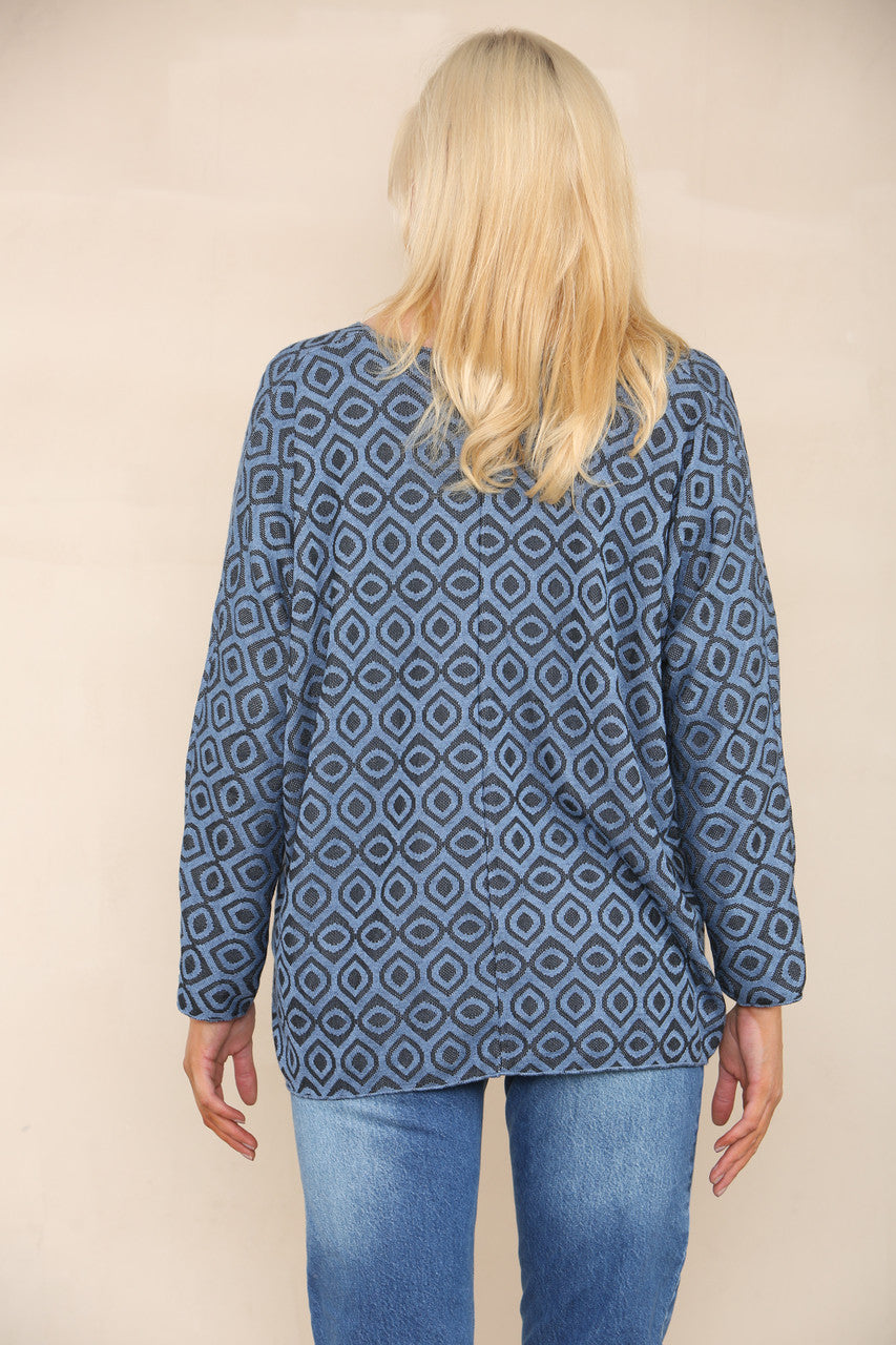GEOMETRIC DIAMOND FINE KNIT JUMPER DENIM