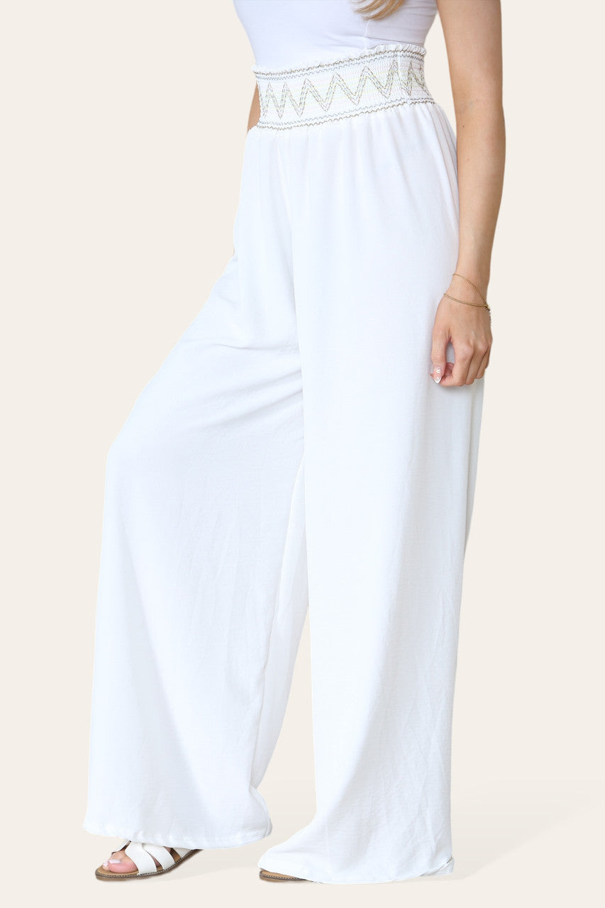 ZIGZAG BROEK MET DIKKE ELASTISCHE TAILLEBAND WIT
