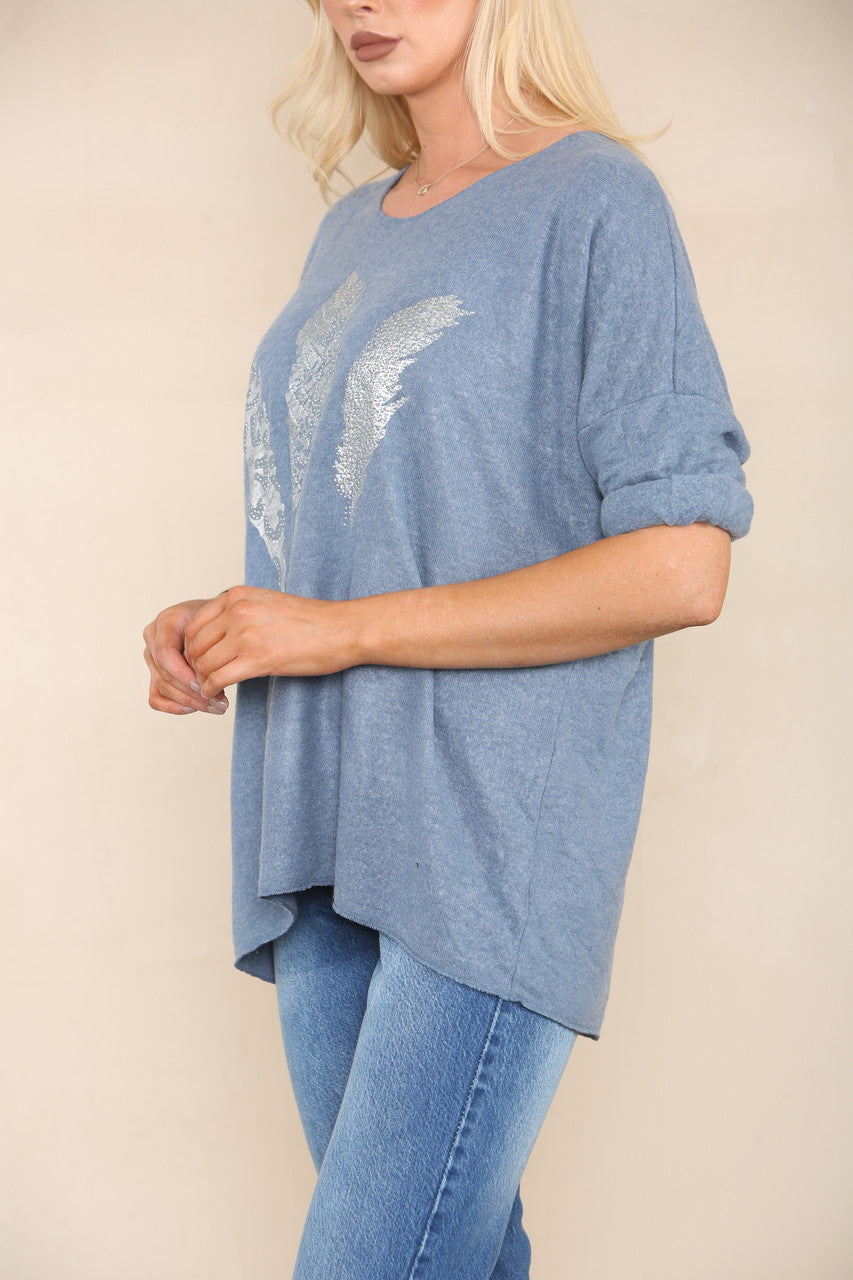 FOIL FEATHERS FINE KNIT JUMPER DENIM