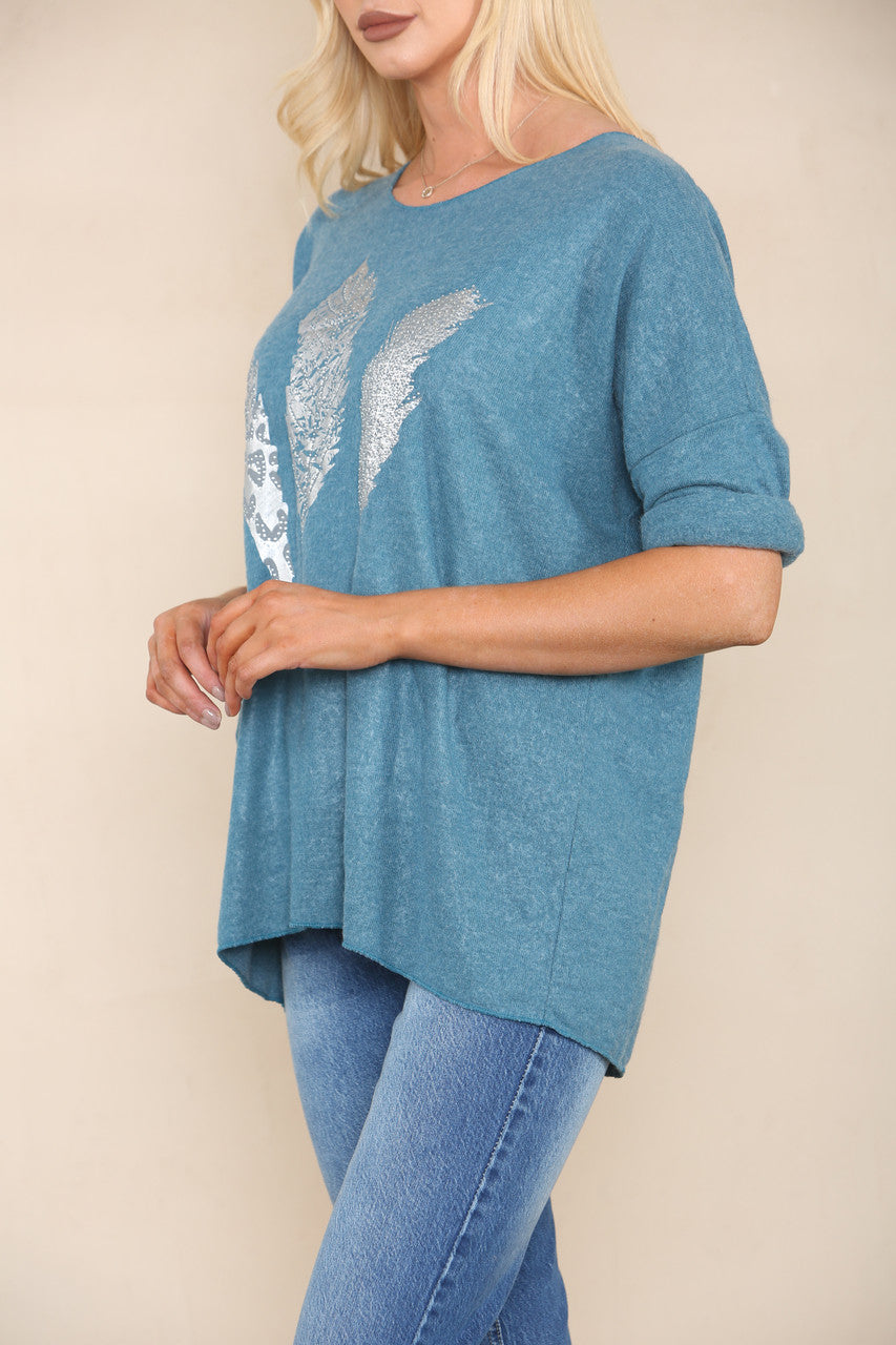 FOIL FEATHERS FINE KNIT JUMPER TEAL