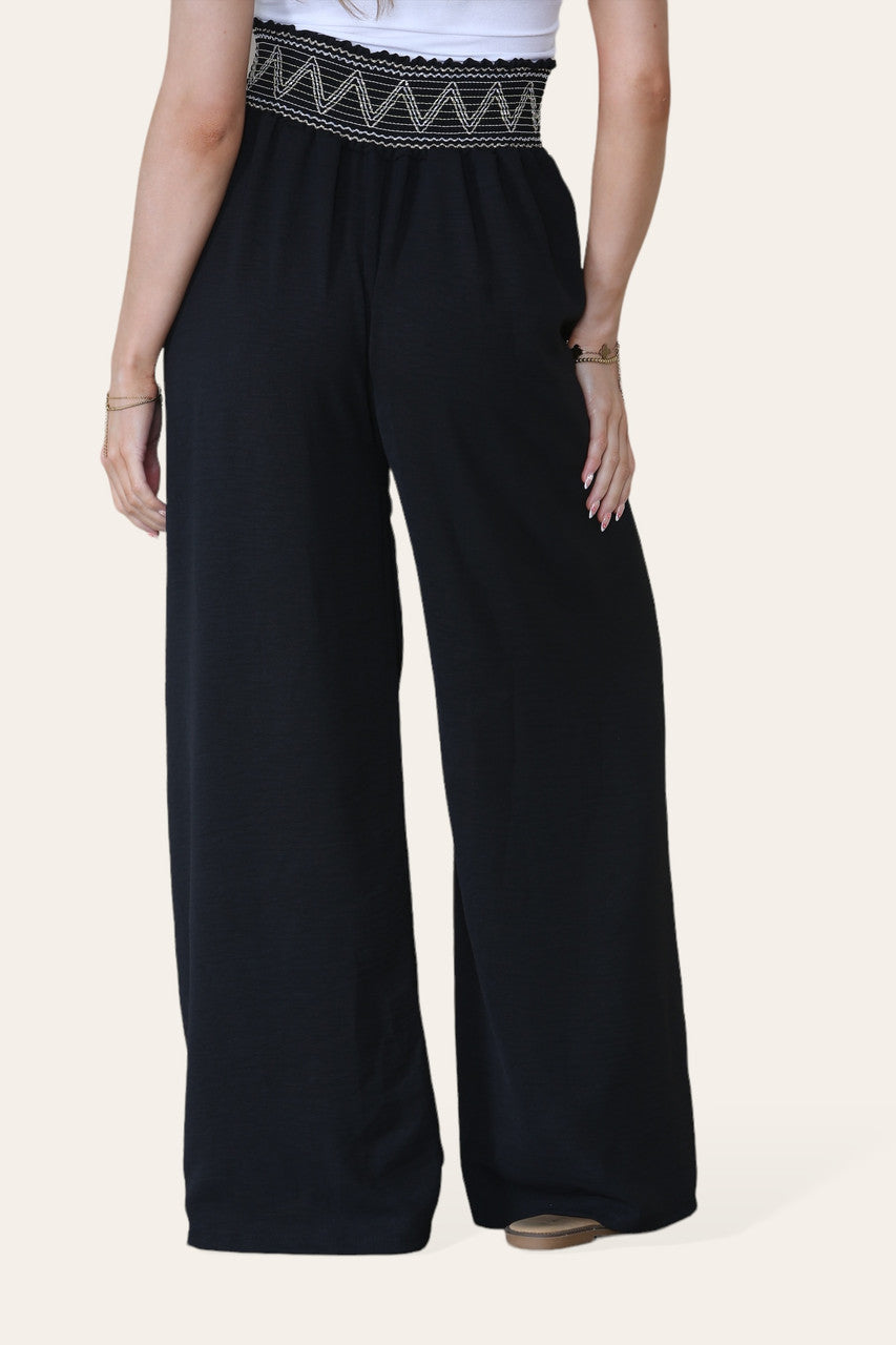 ZIGZAG DETAIL DIKKE ELASTIEKE TAILLEBAND BROEK ZWART