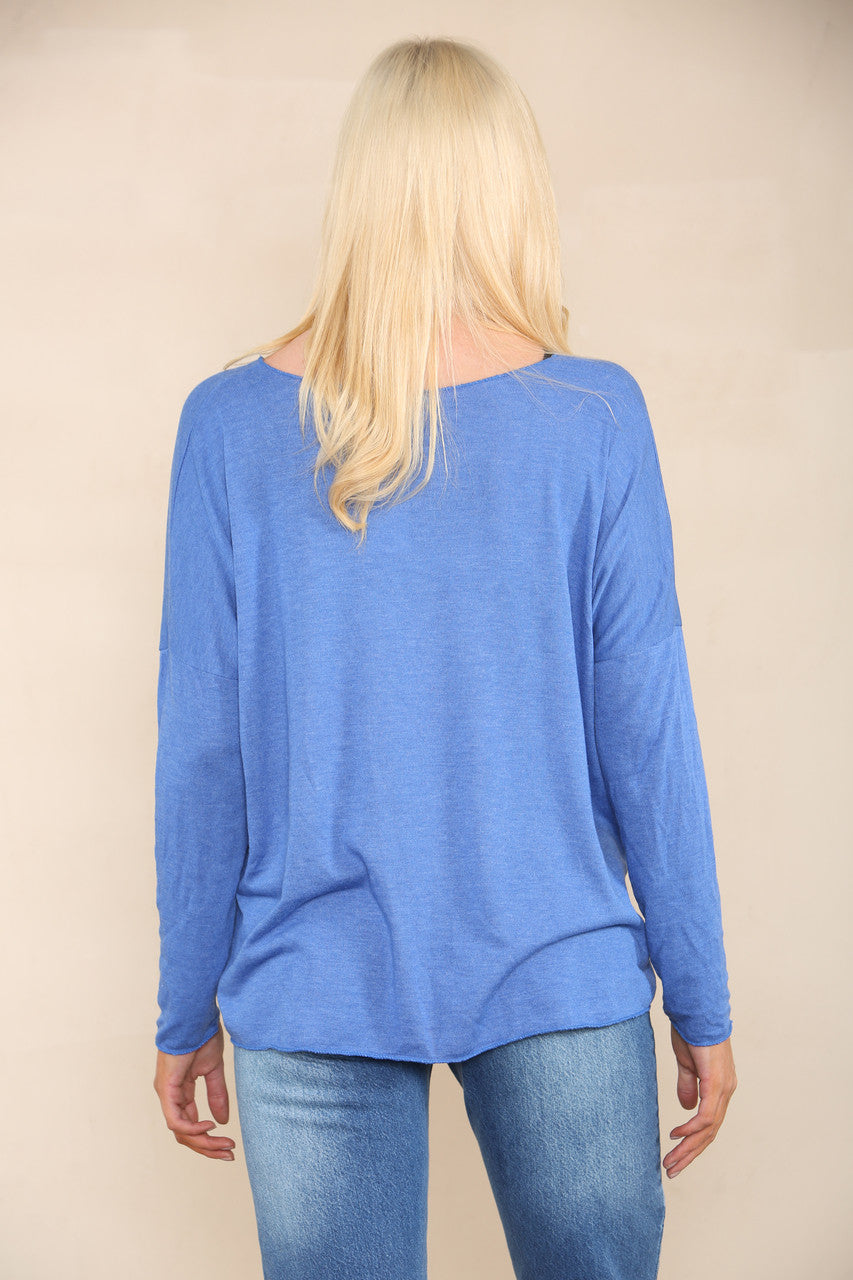 DIAMANTE FEATHER LOVE FINE KNIT JUMPER ROYAL BLUE
