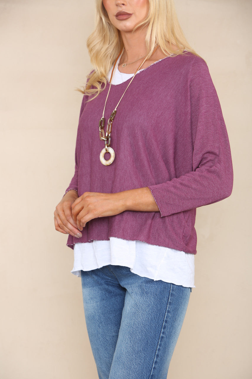 DOUBLE LAYER TOP WITH NECKLACE PURPLE