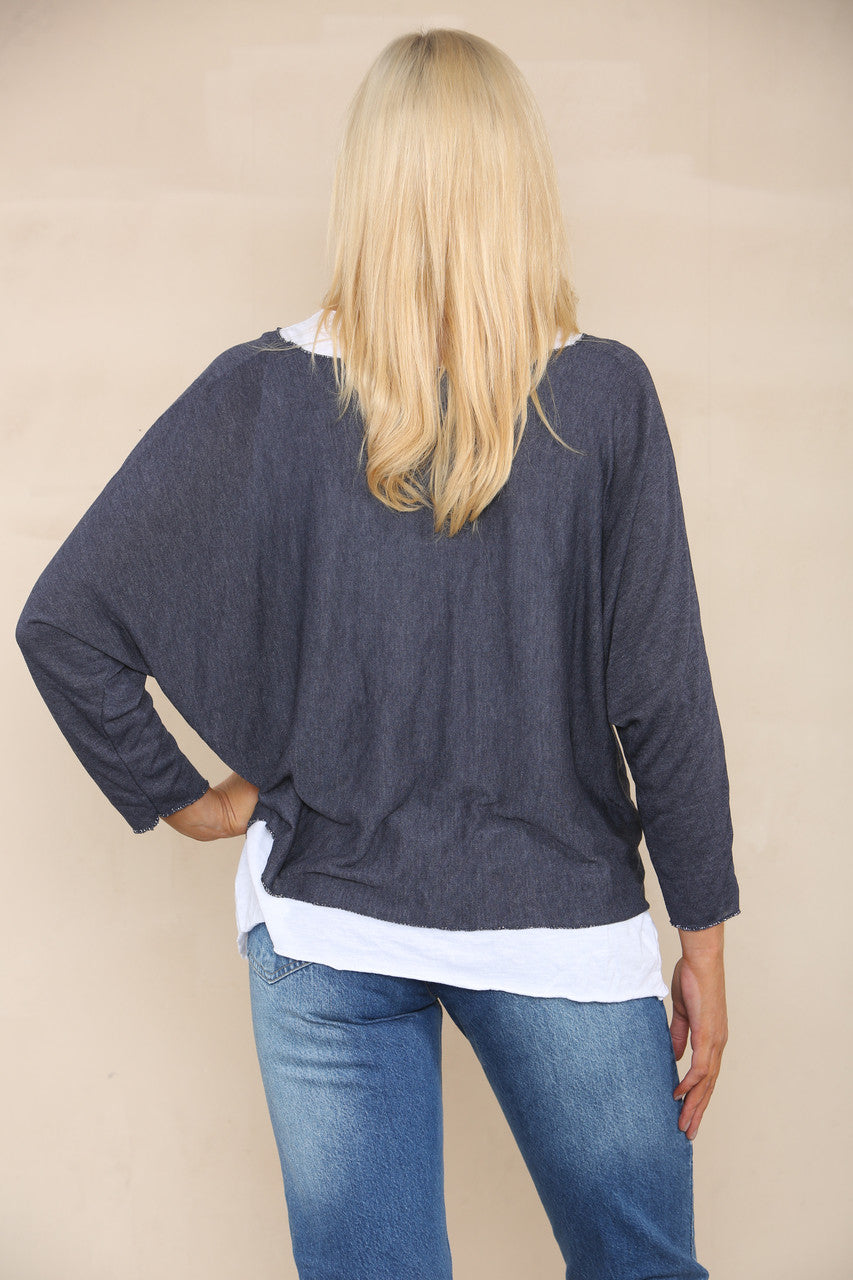 DOUBLE LAYER TOP WITH NECKLACE NAVY
