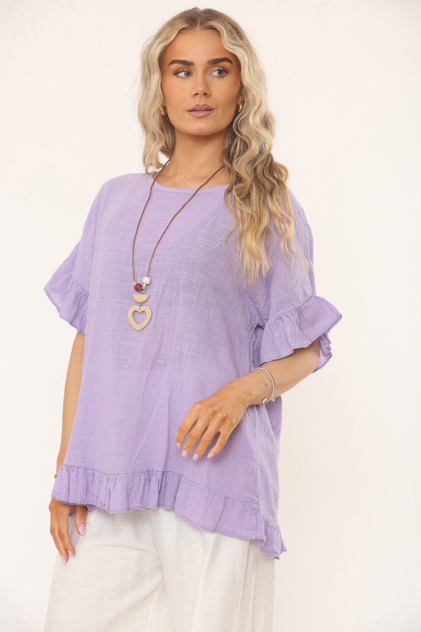 TOP MET STRUCTUUR, RUFFLEMOUW EN RUFFELZOOM - LILA