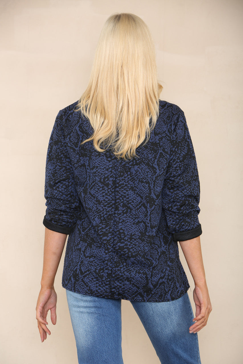 ANIMAL PRINT LONG SLEEVE TOP NAVY