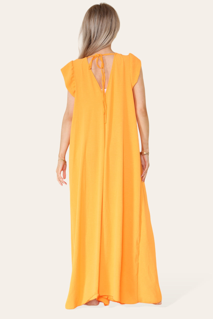 MAXI JUMPSUIT ORANJE MET STRIKSLUITING