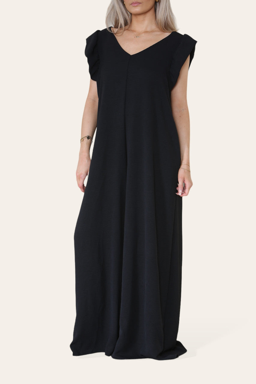 MAXI JUMPSUIT MET STRIK ZWART