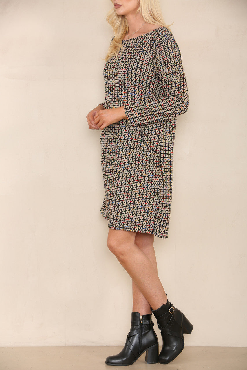 COLOUR FLECK YARN KNIT DRESS STONE