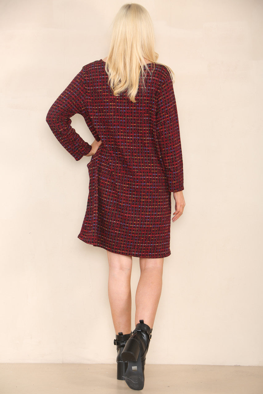 COLOUR FLECK YARN KNIT DRESS BURGUNDY